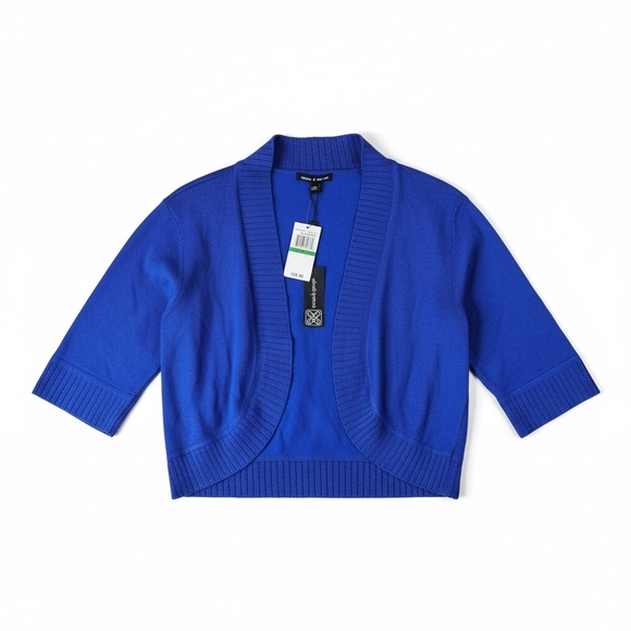 Cable & Gauge Sweaters - Cable & Gauge Blue Open Front Cardigan Womens Large Cropped Short Sleeve NWT